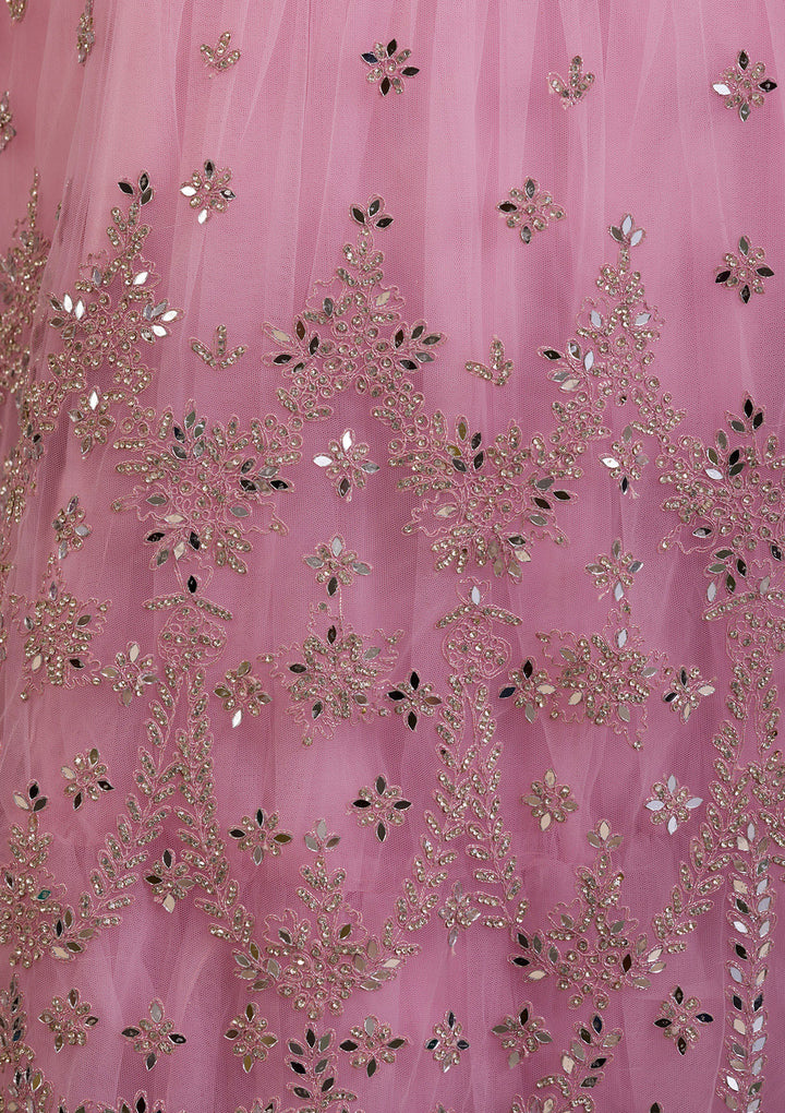 Pink Stonework Net Readymade Lehenga