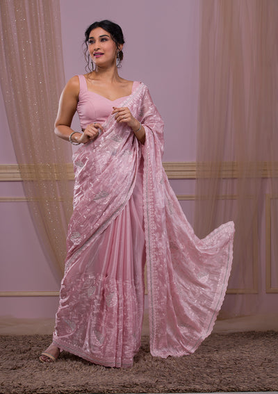 Pink Stonework Shimmer Designer Saree-Koskii