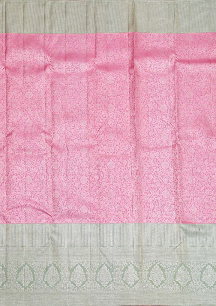 Pink Silver Zariwork Pure Silk Saree