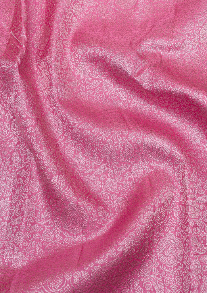 Pink Silver Zariwork Pure Silk Saree