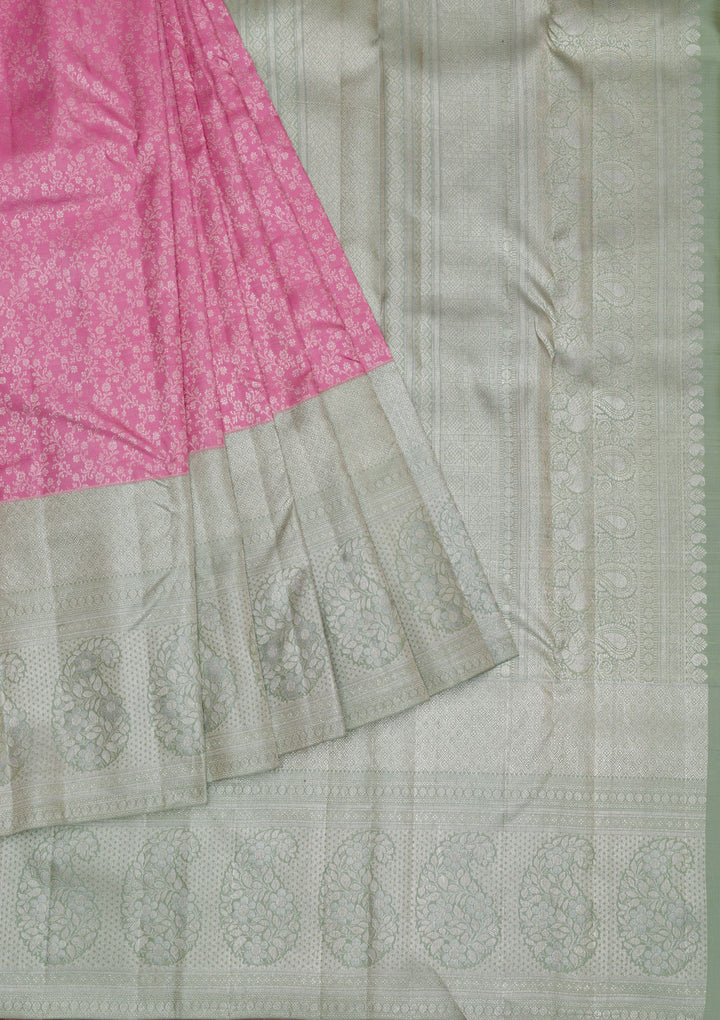 Pink Silver Zariwork Pure Silk Saree