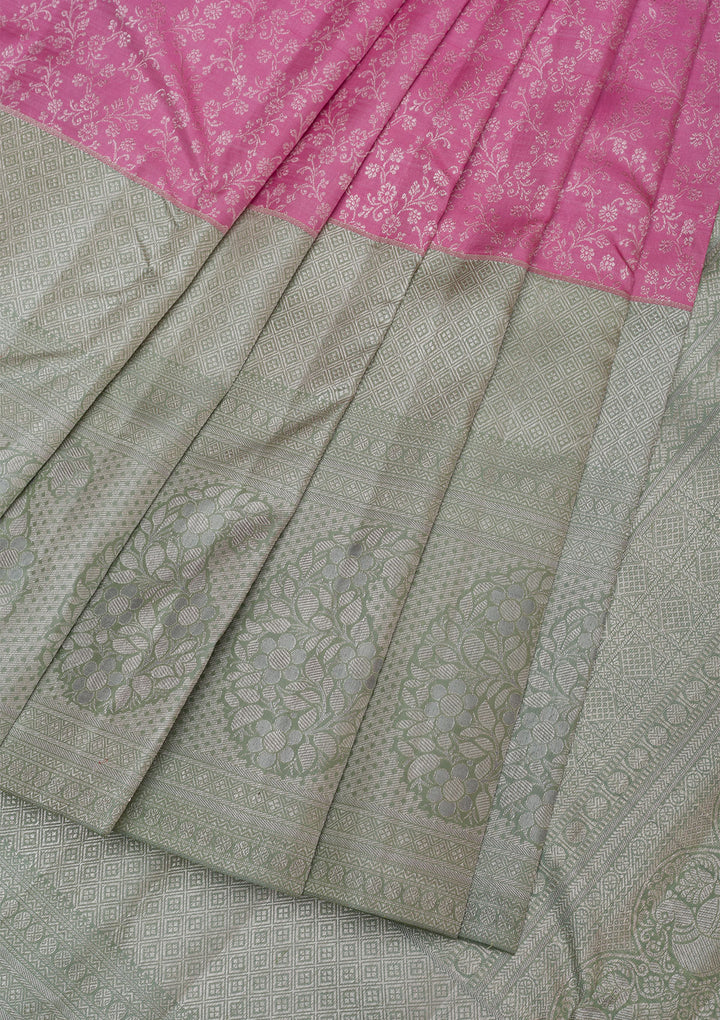 Pink Silver Zariwork Pure Silk Saree