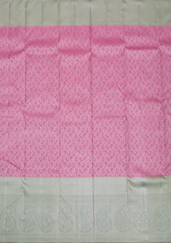 Pink Silver Zariwork Pure Silk Saree