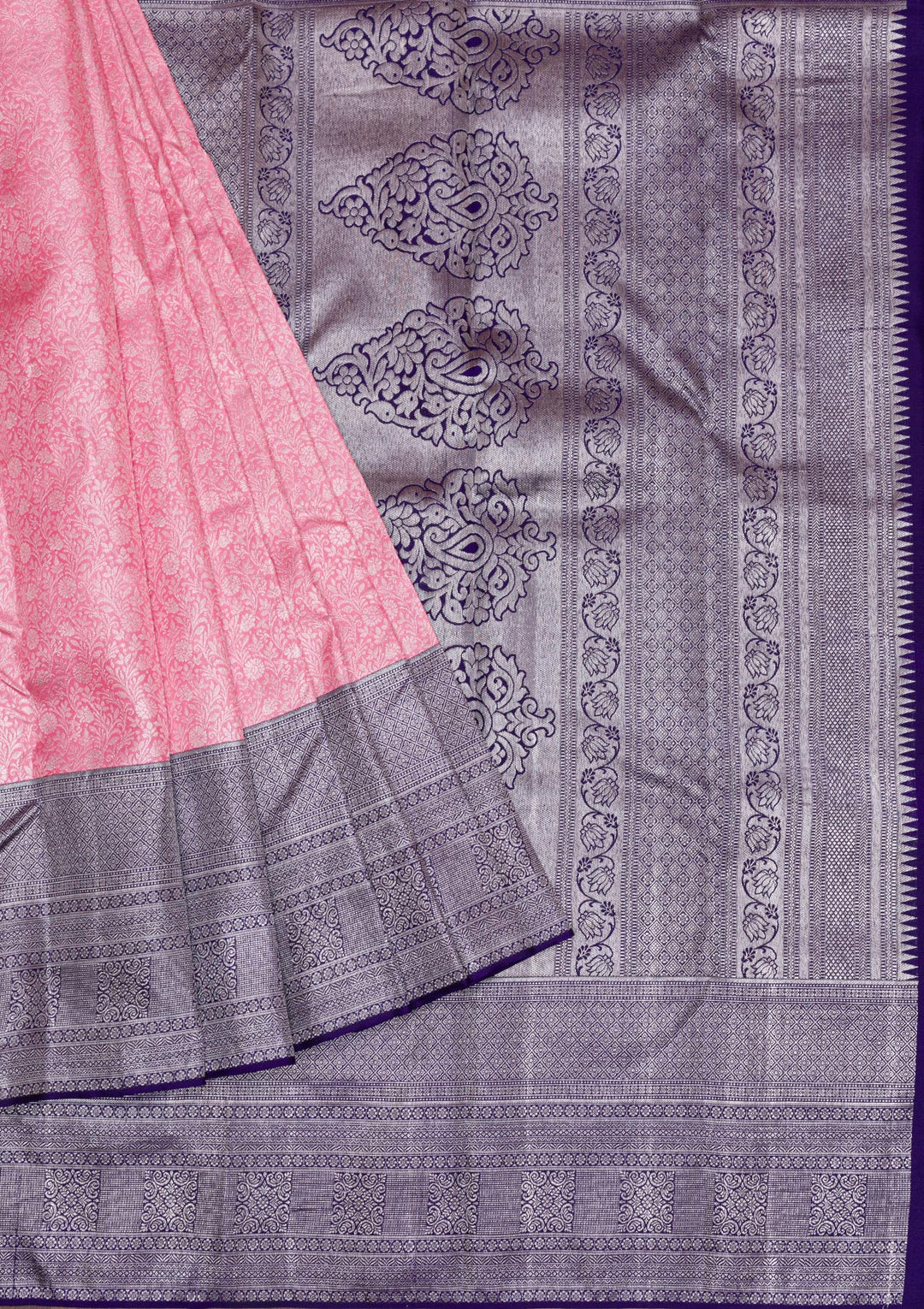 Pink Silver Zariwork Kanjivaram Pure Silk Saree