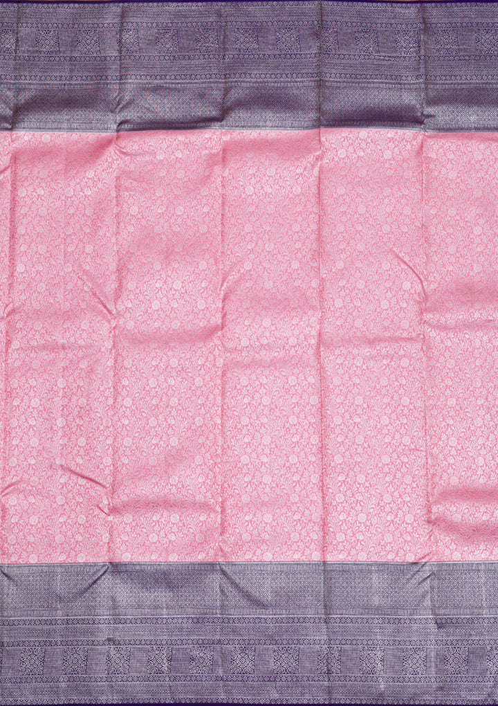 Pink Silver Zariwork Kanjivaram Pure Silk Saree