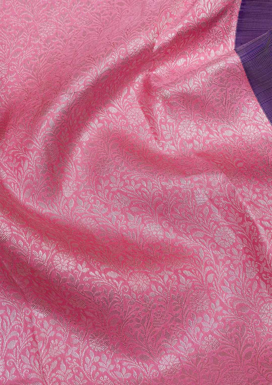 Pink Silver Zariwork Kanjivaram Pure Silk Saree