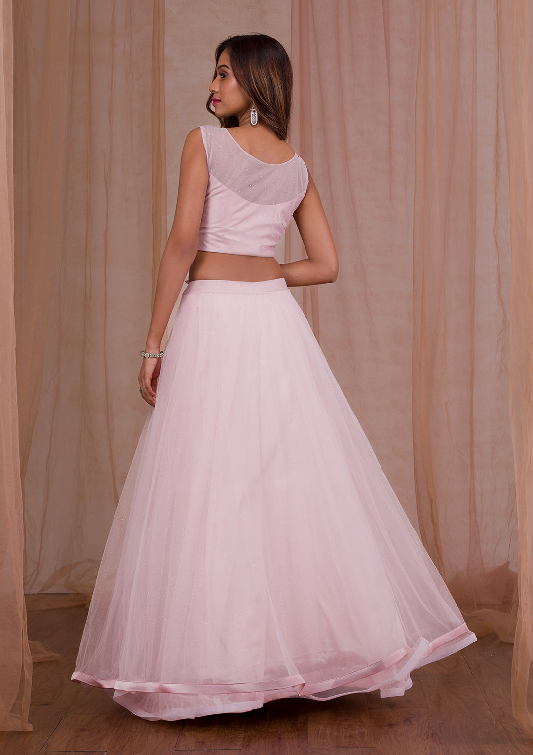 Pink Stonework Net Readymade Lehenga