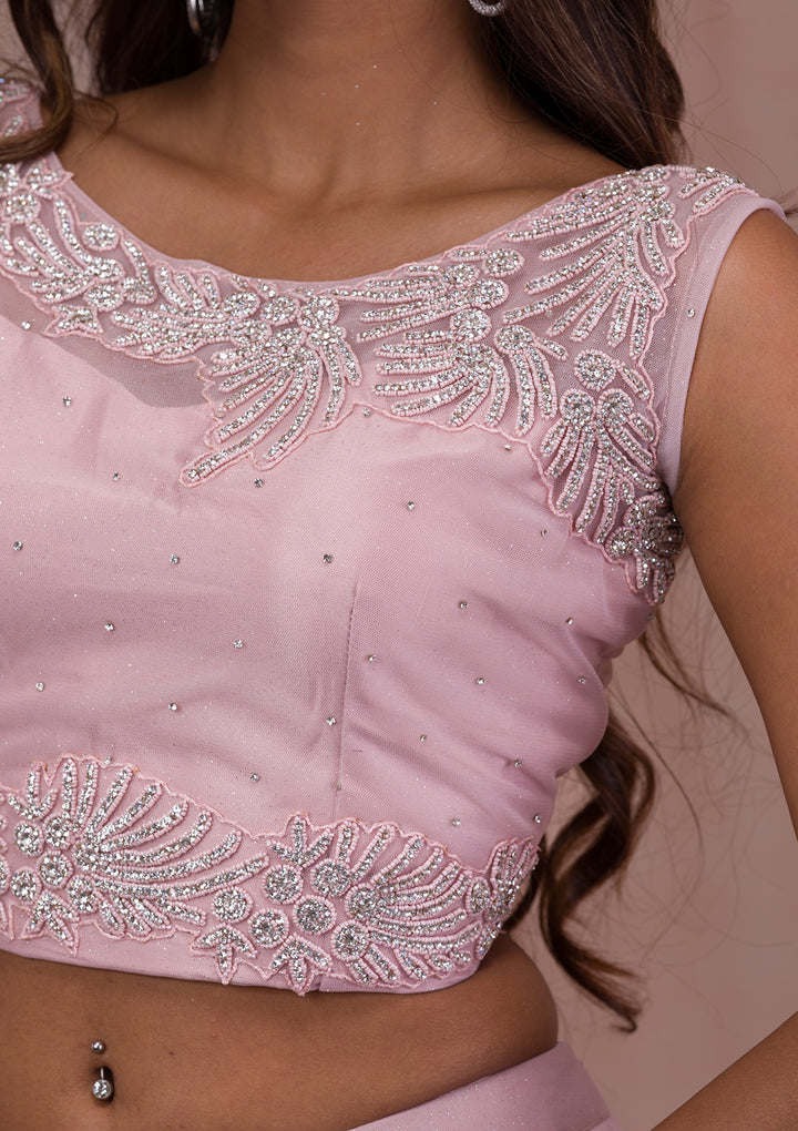 Pink Stonework Net Readymade Lehenga