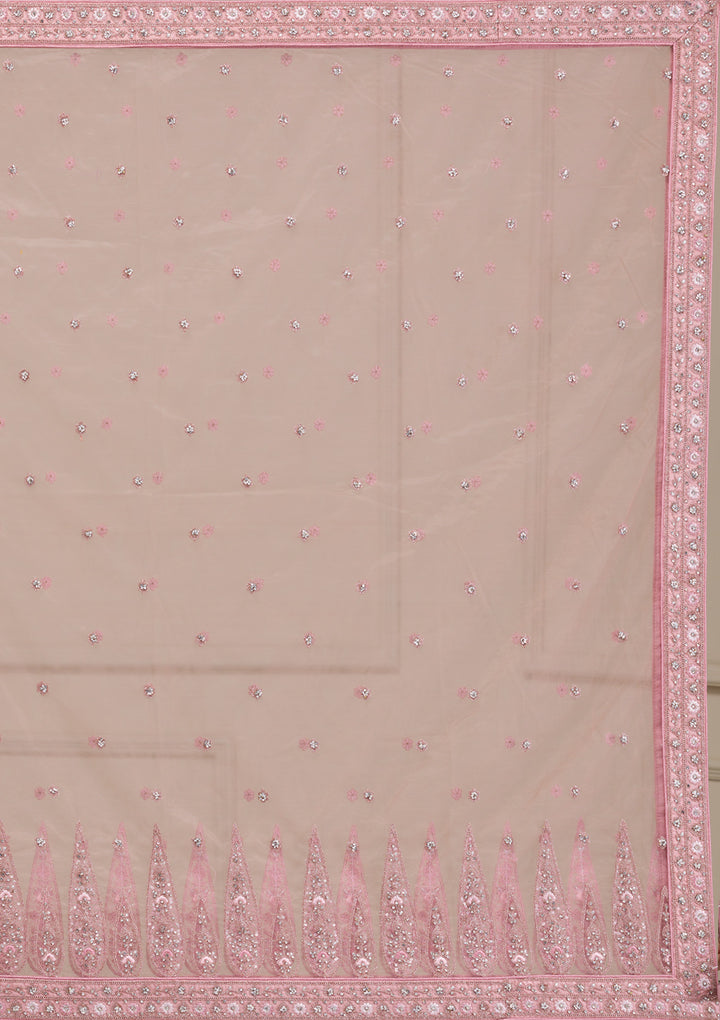 Pink Stonework Net Readymade Lehenga