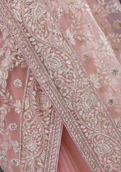 Pink Stonework Net Saree