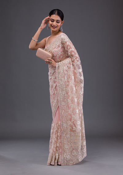 Pink Stonework Net Saree