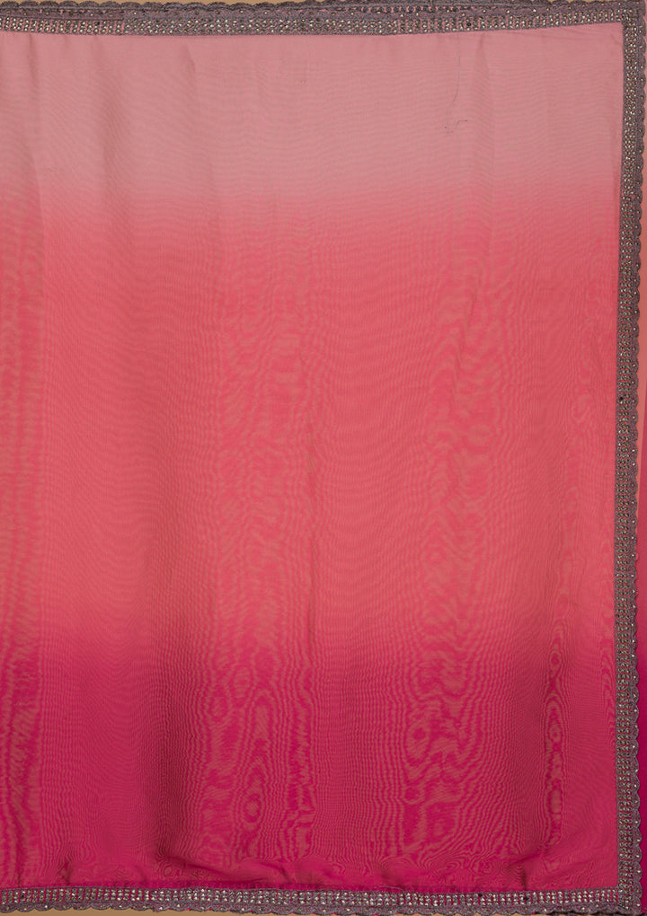 Pink Stonework Satin Saree-Koskii