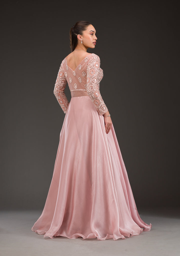Pink Stonework Semi Crepe Gown