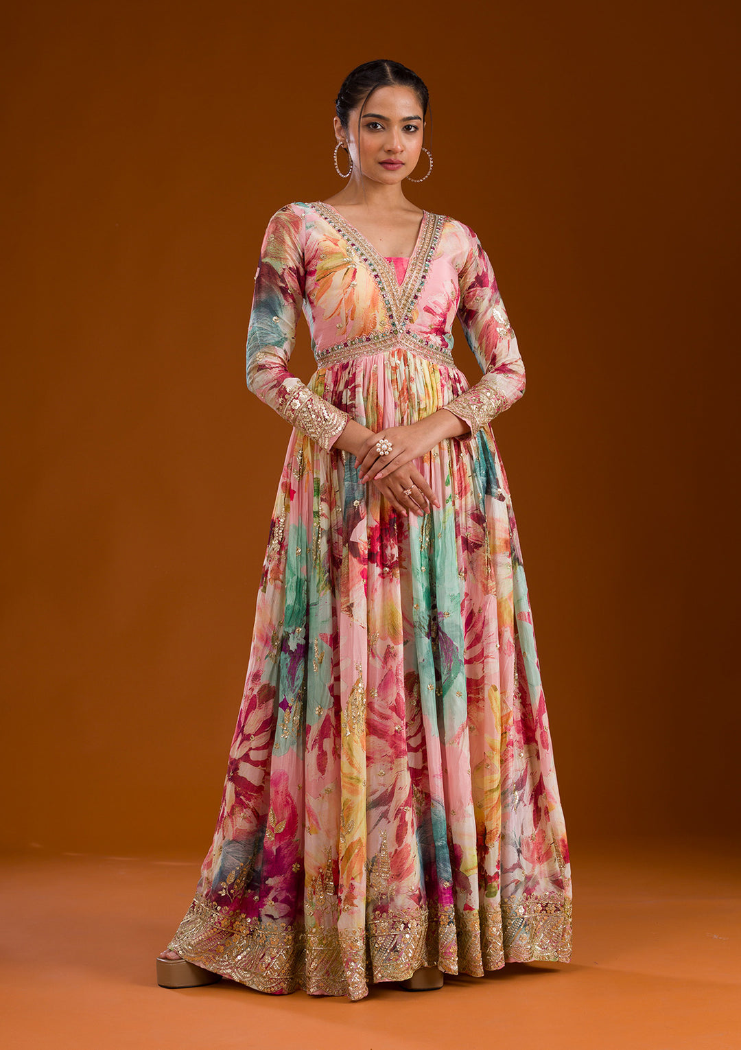 Pink Stonework Semi Crepe Readymade Salwar Suit