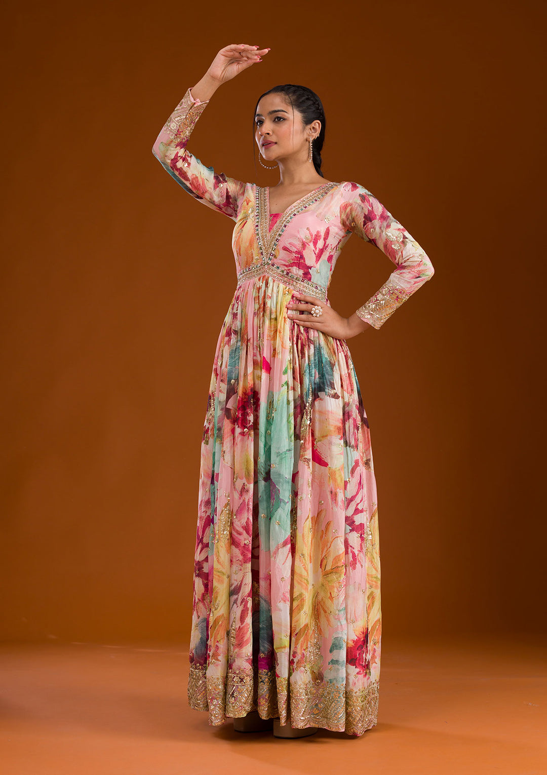 Pink Stonework Semi Crepe Readymade Salwar Suit