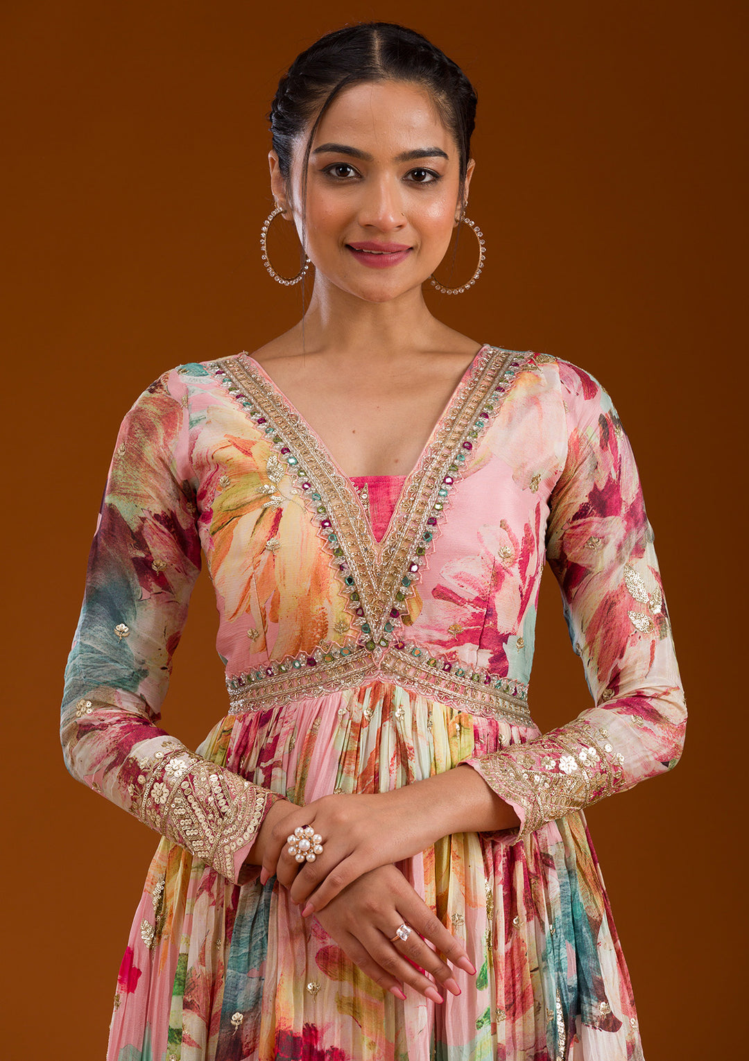 Pink Stonework Semi Crepe Readymade Salwar Suit