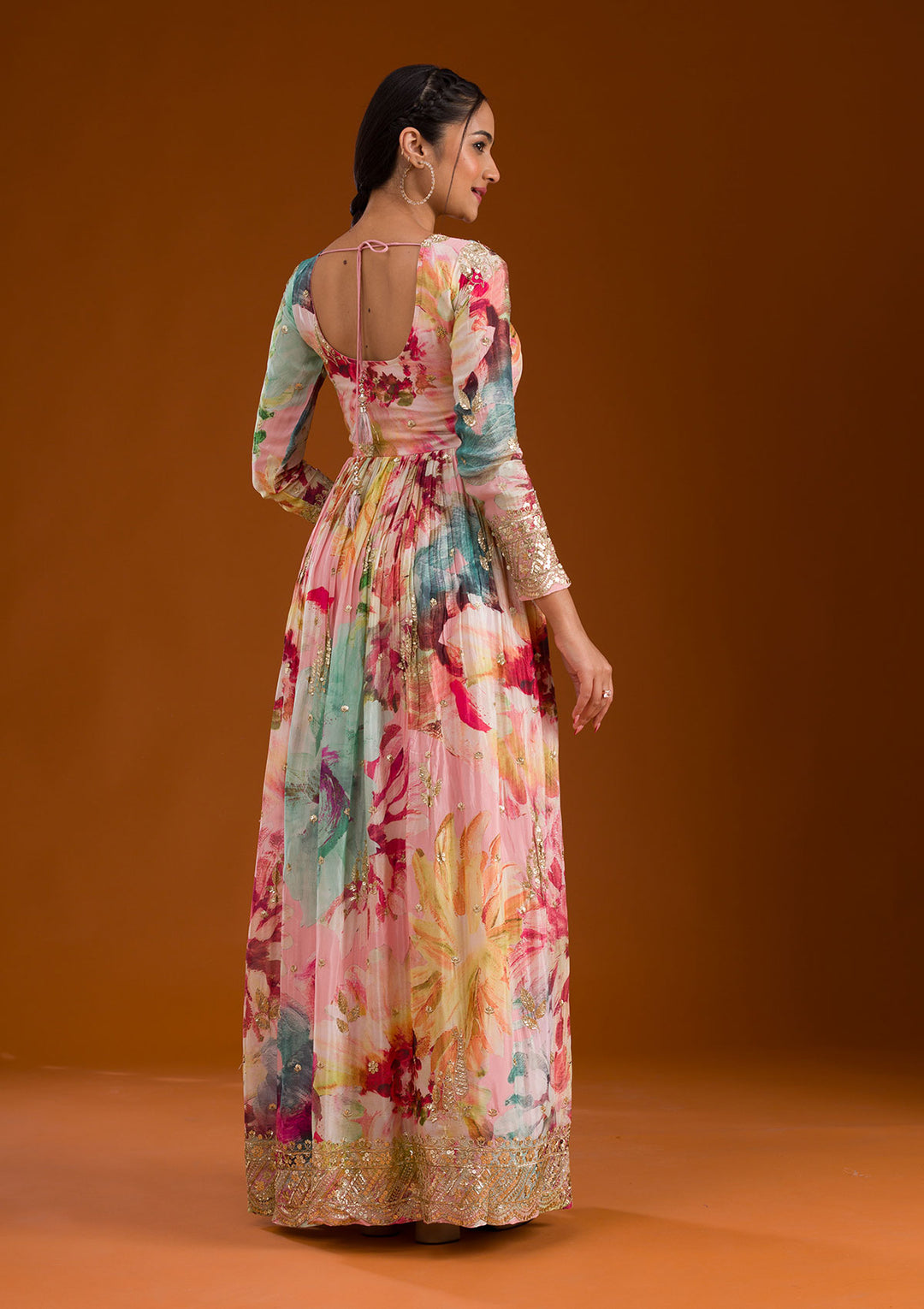 Pink Stonework Semi Crepe Readymade Salwar Suit