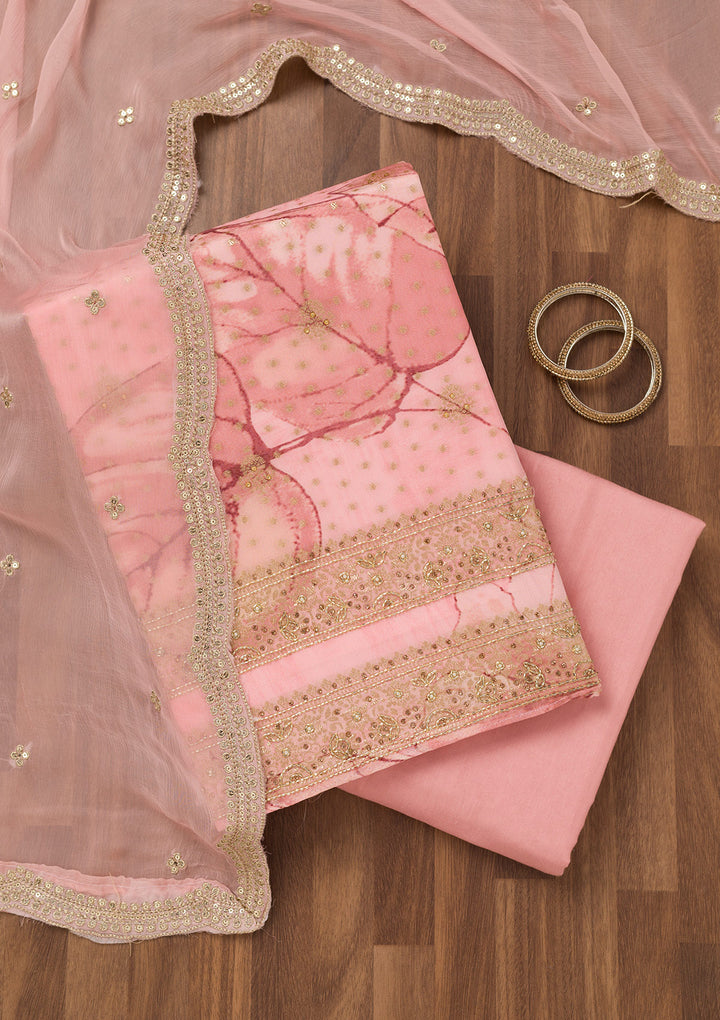 Pink Stonework Semi Crepe Unstitched Salwar Suit
