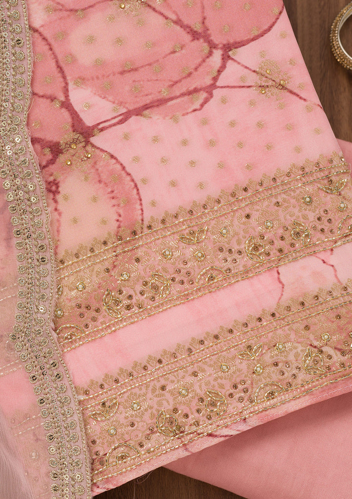 Pink Stonework Semi Crepe Unstitched Salwar Suit