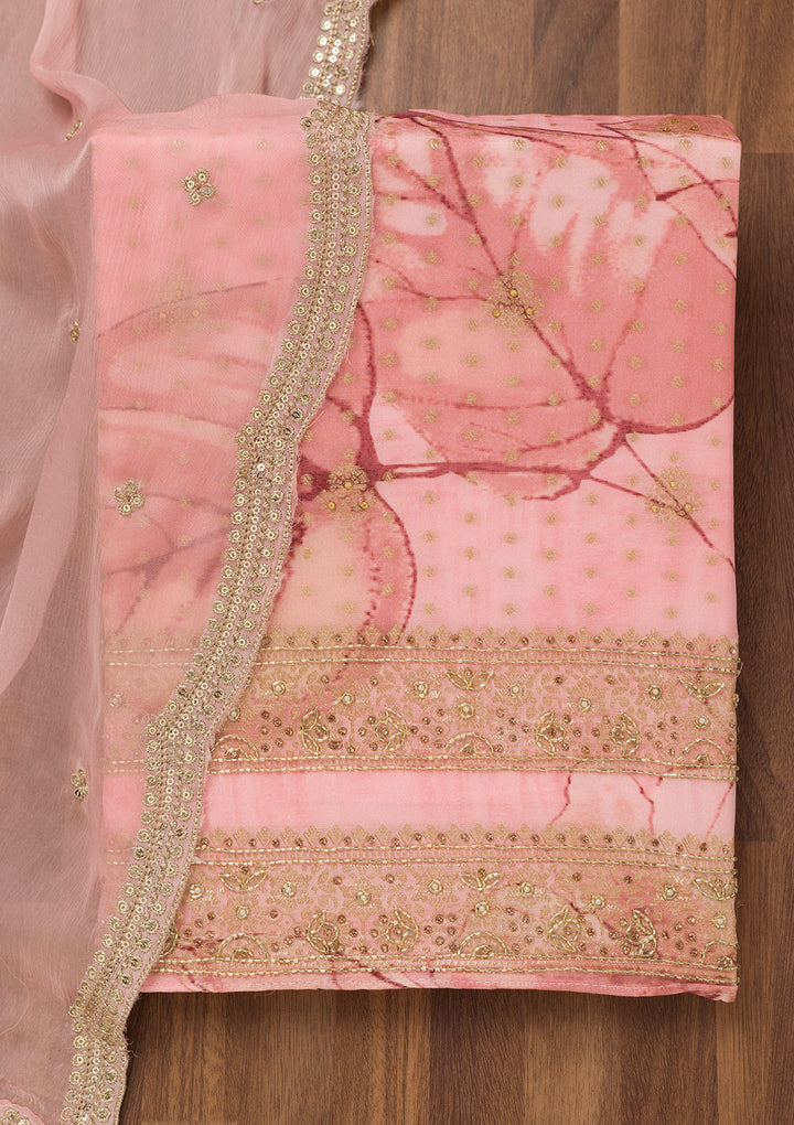 Pink Stonework Semi Crepe Unstitched Salwar Suit