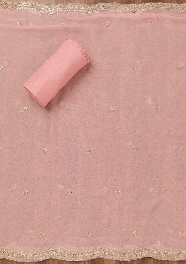 Pink Stonework Semi Crepe Unstitched Salwar Suit