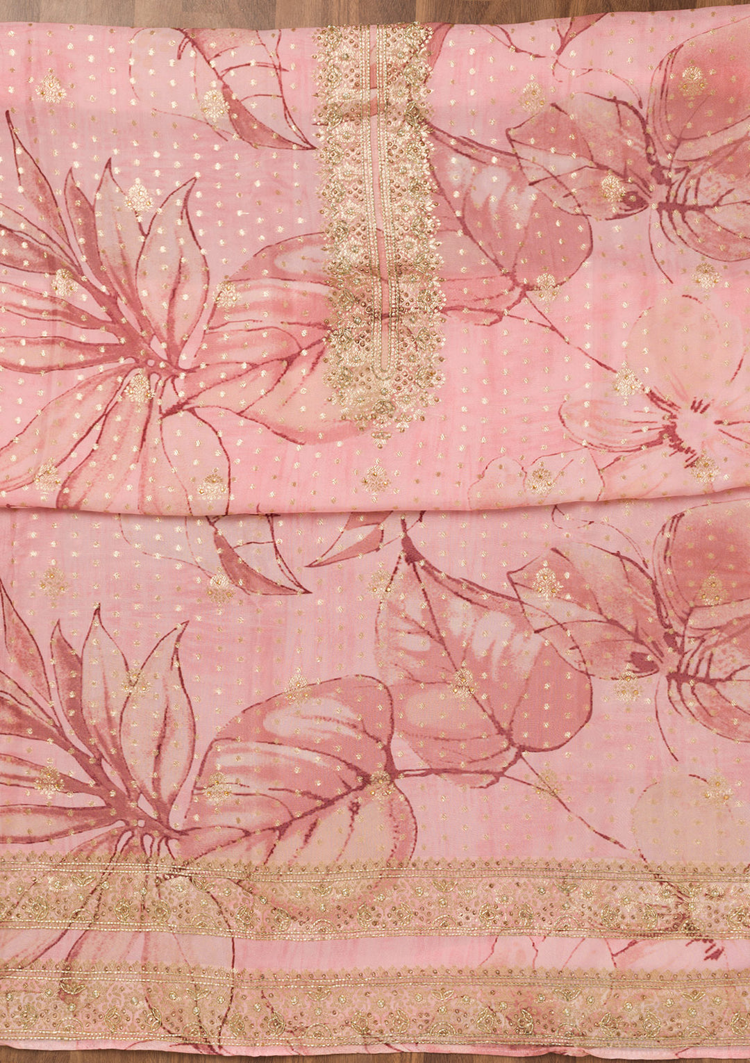 Pink Stonework Semi Crepe Unstitched Salwar Suit