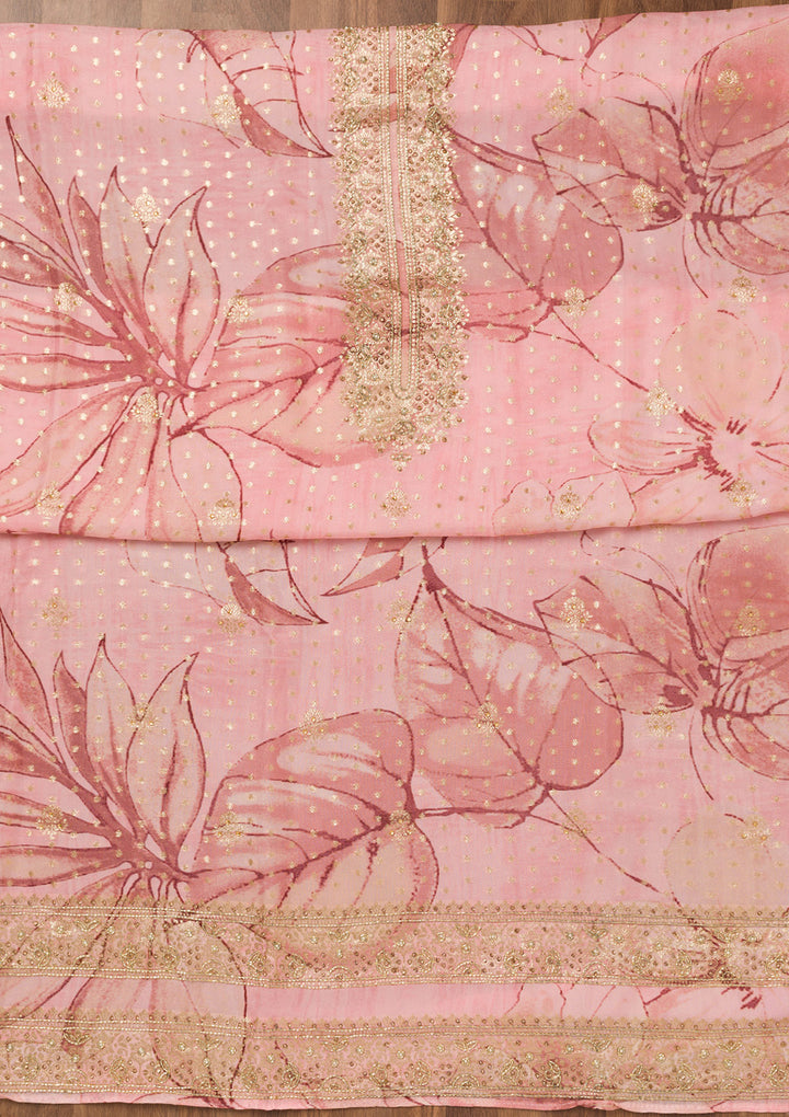Pink Stonework Semi Crepe Unstitched Salwar Suit
