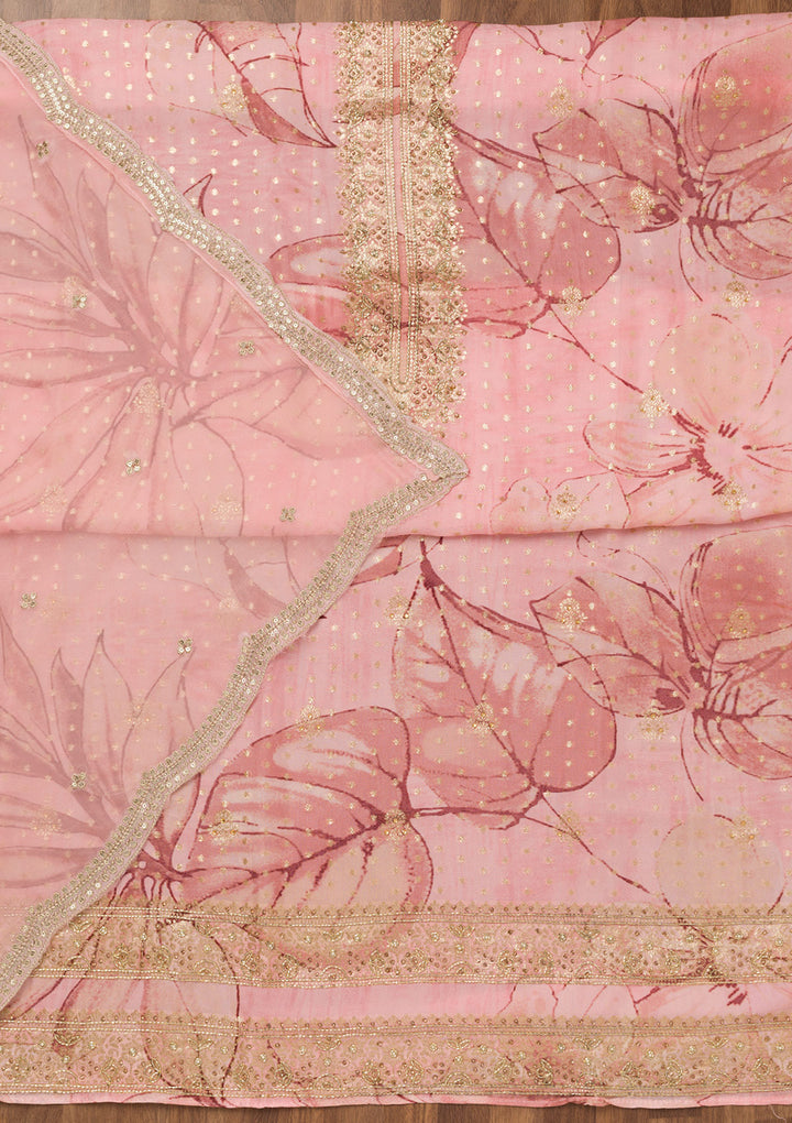 Pink Stonework Semi Crepe Unstitched Salwar Suit