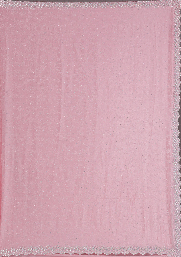 Pink Stonework Semi Crepe Saree