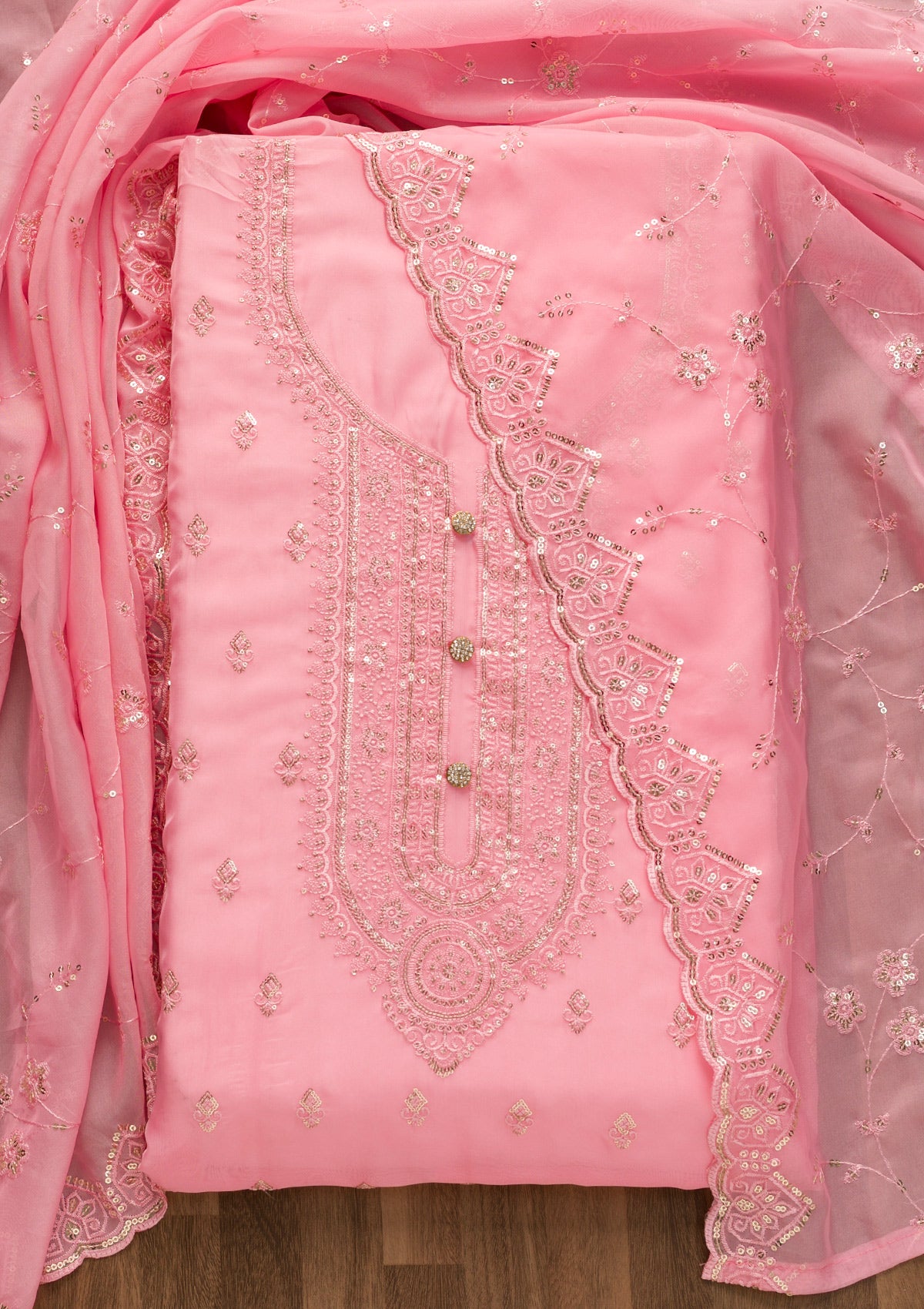 Pink Stonework Tissue Unstitched Salwar Suit