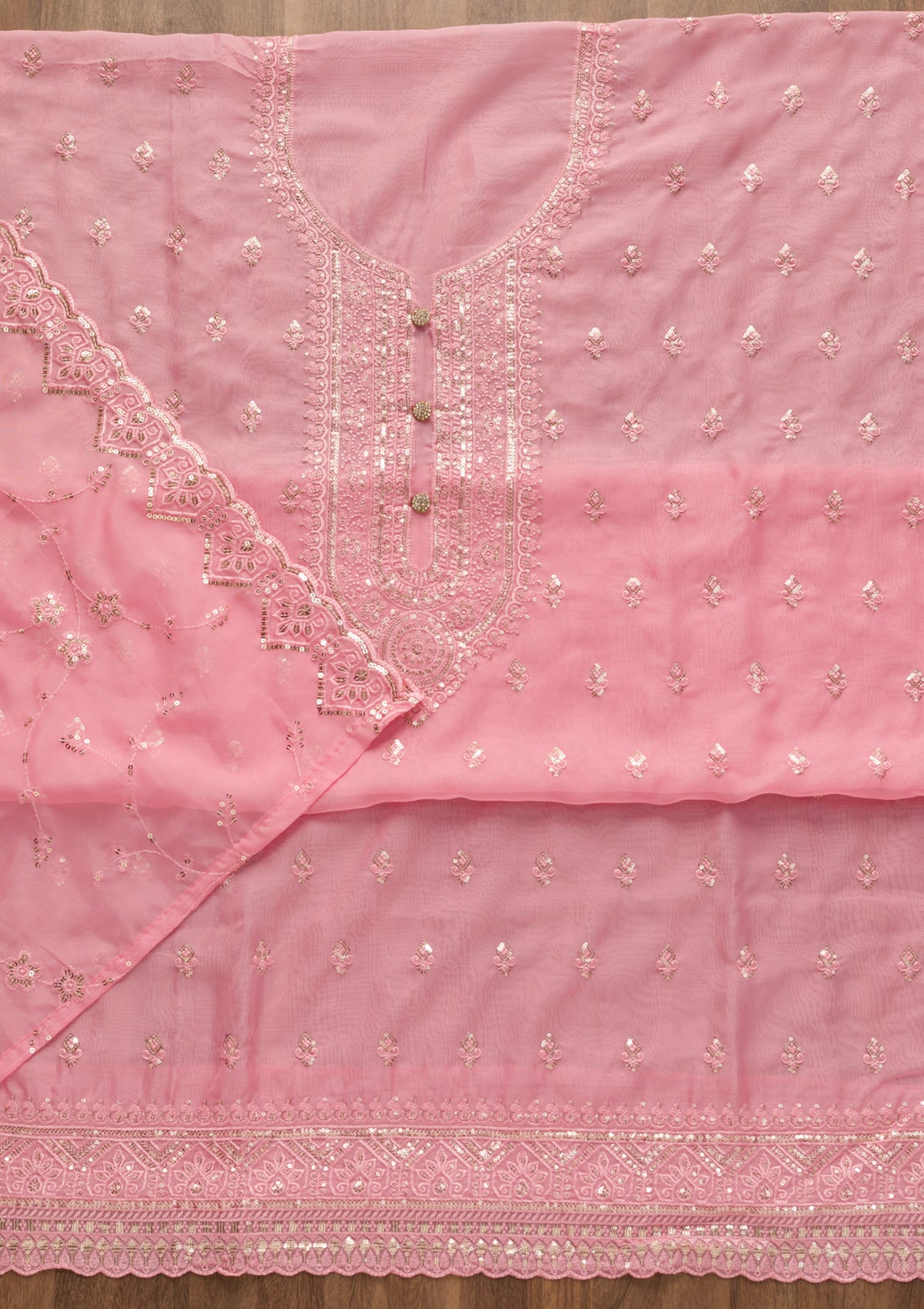 Pink Stonework Tissue Unstitched Salwar Suit