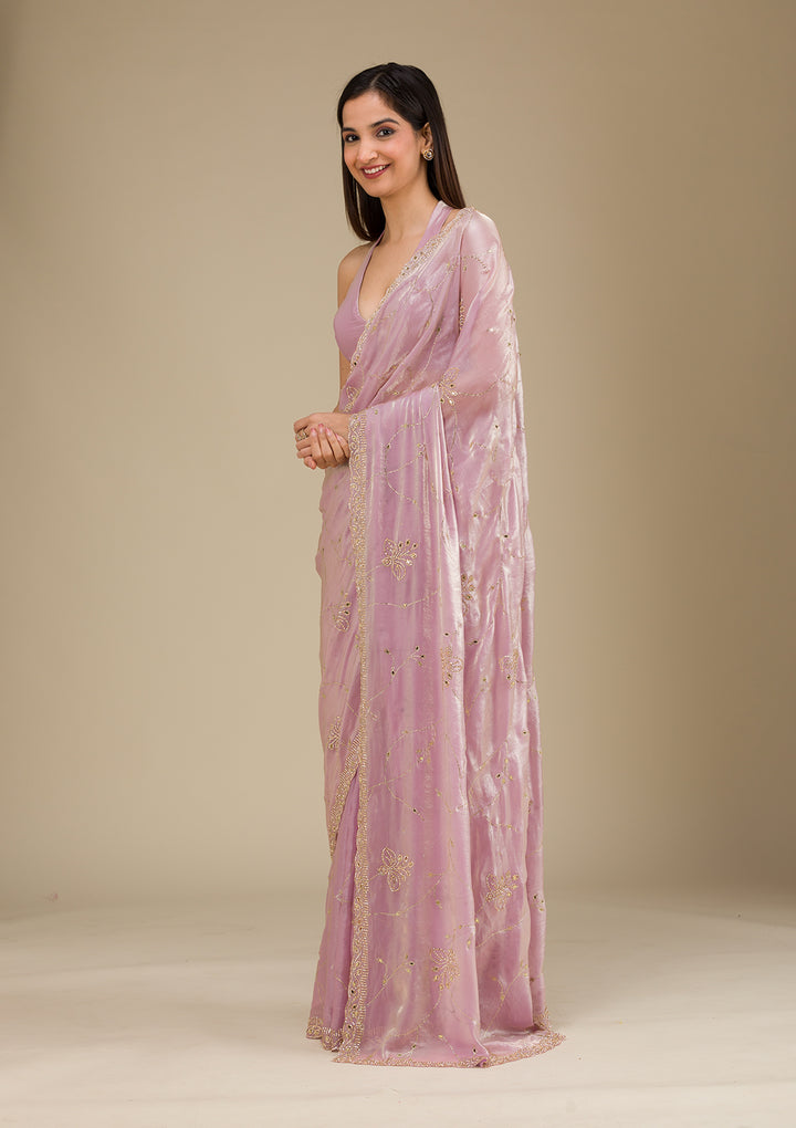 Pink Stonework Tissue Saree