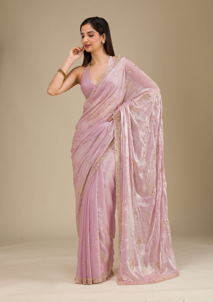 Pink Stonework Tissue Saree