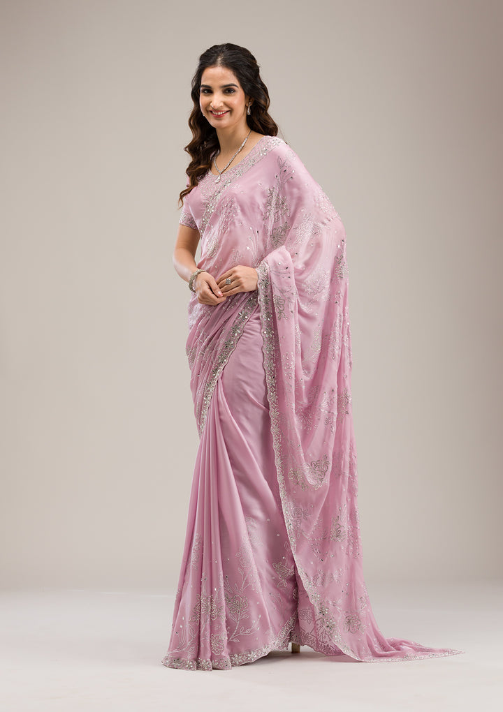 Pink Stonework Tissue Saree