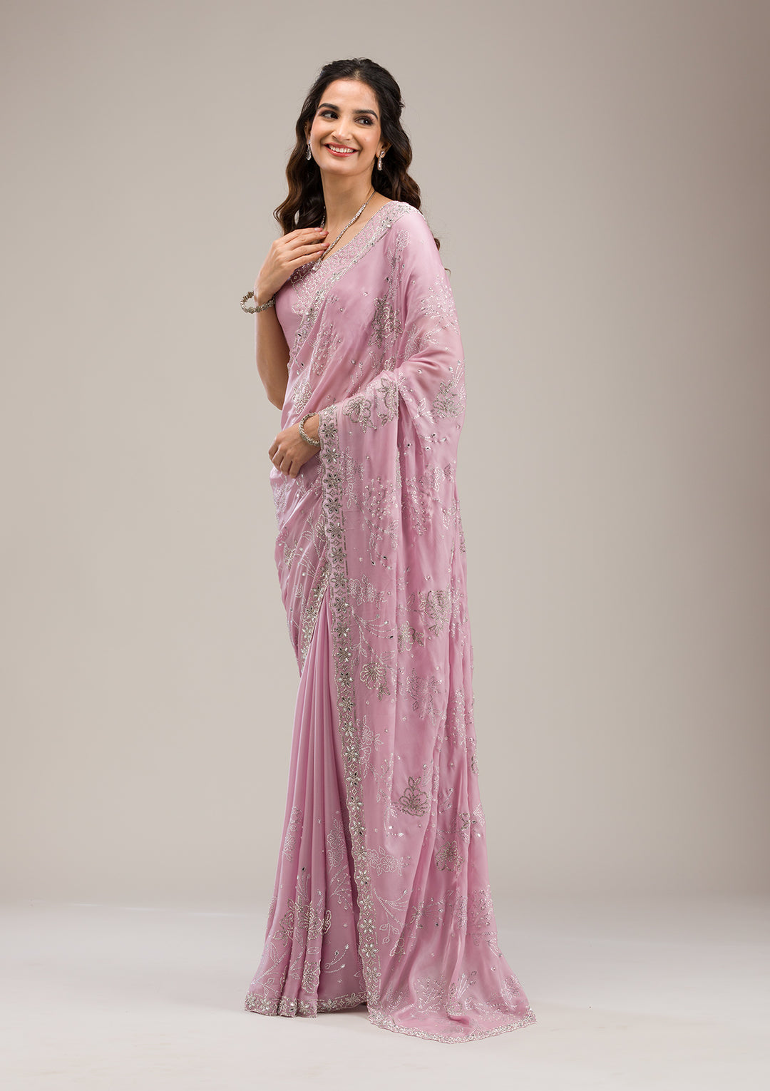 Pink Stonework Tissue Saree