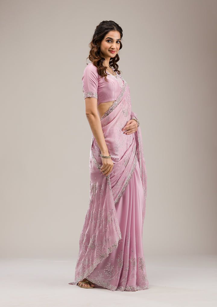 Pink Stonework Tissue Saree