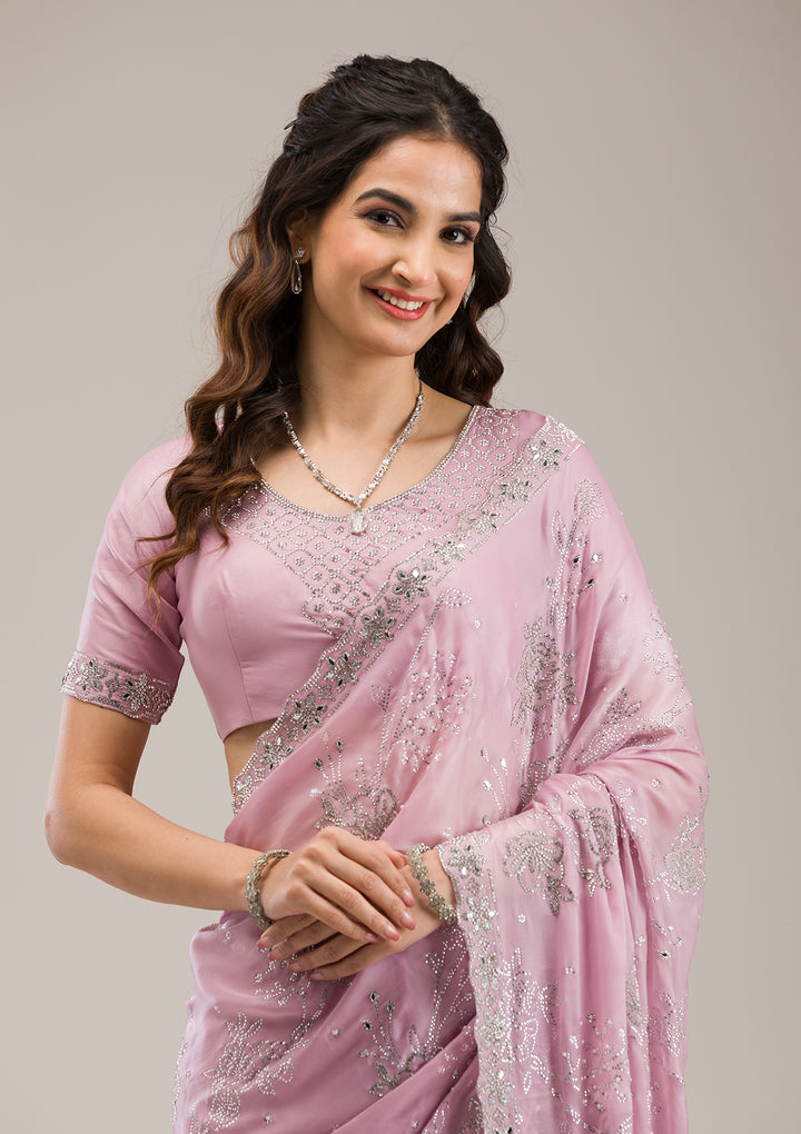 Pink Stonework Tissue Saree
