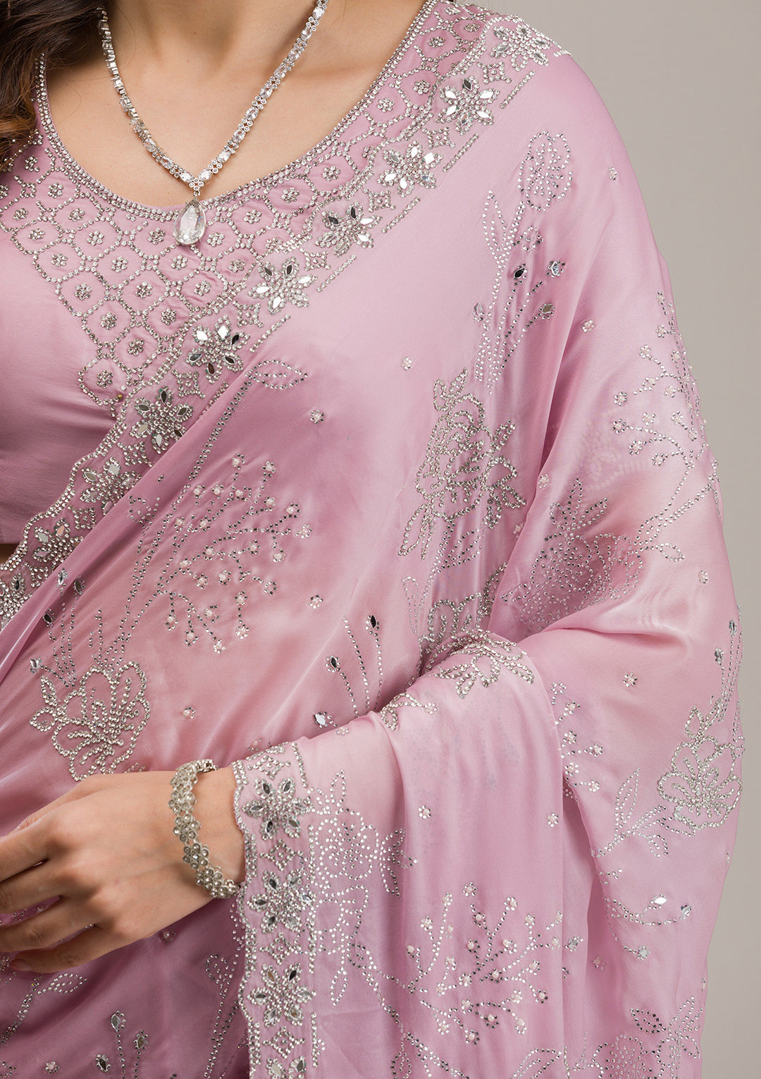 Pink Stonework Tissue Saree