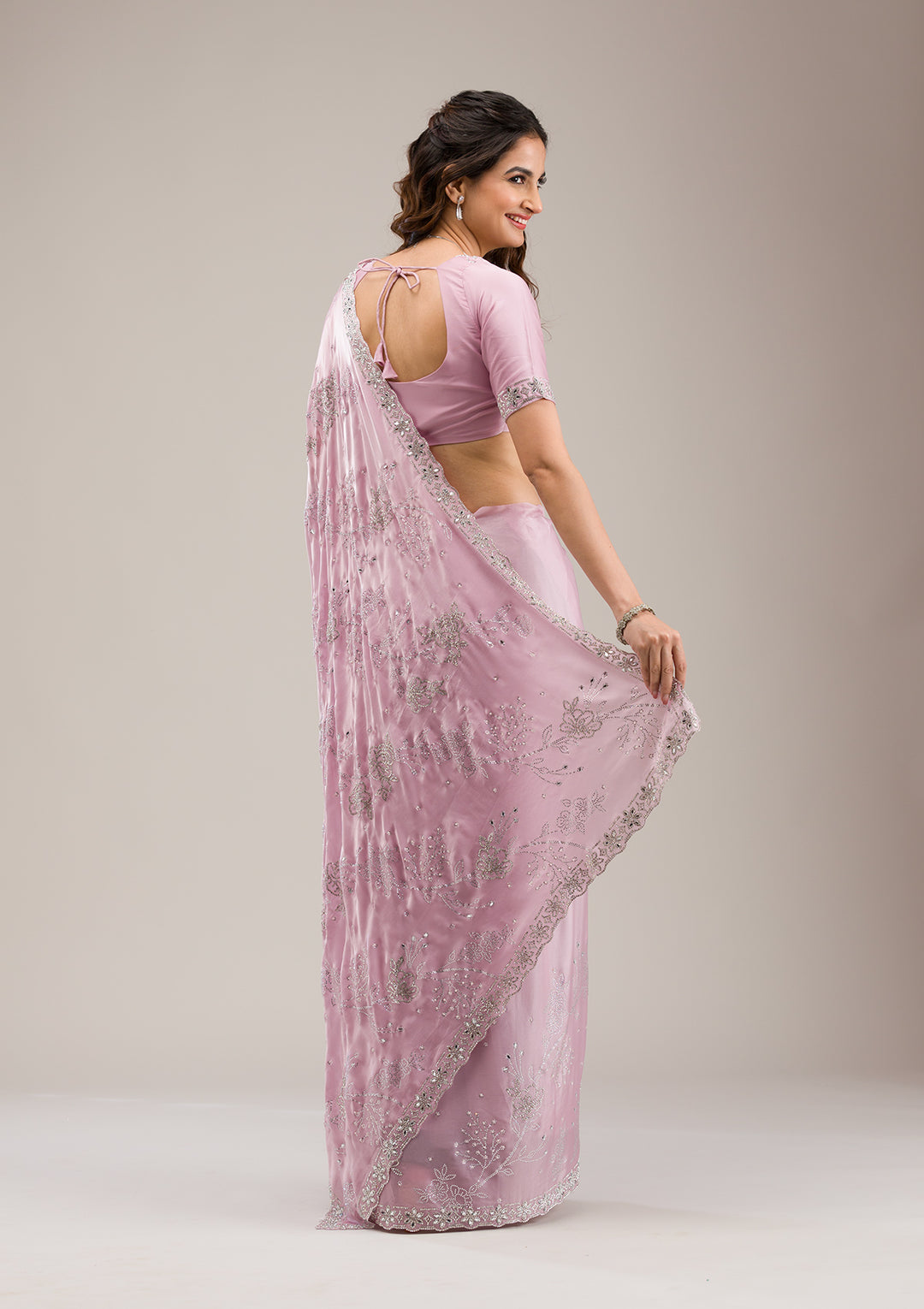 Pink Stonework Tissue Saree