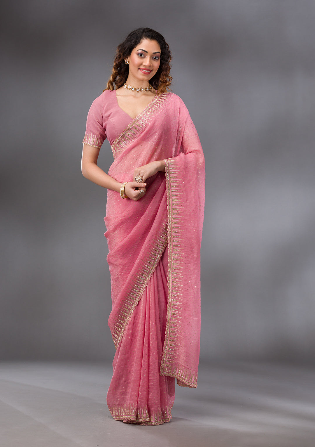 Pink Stonework Tissue Saree