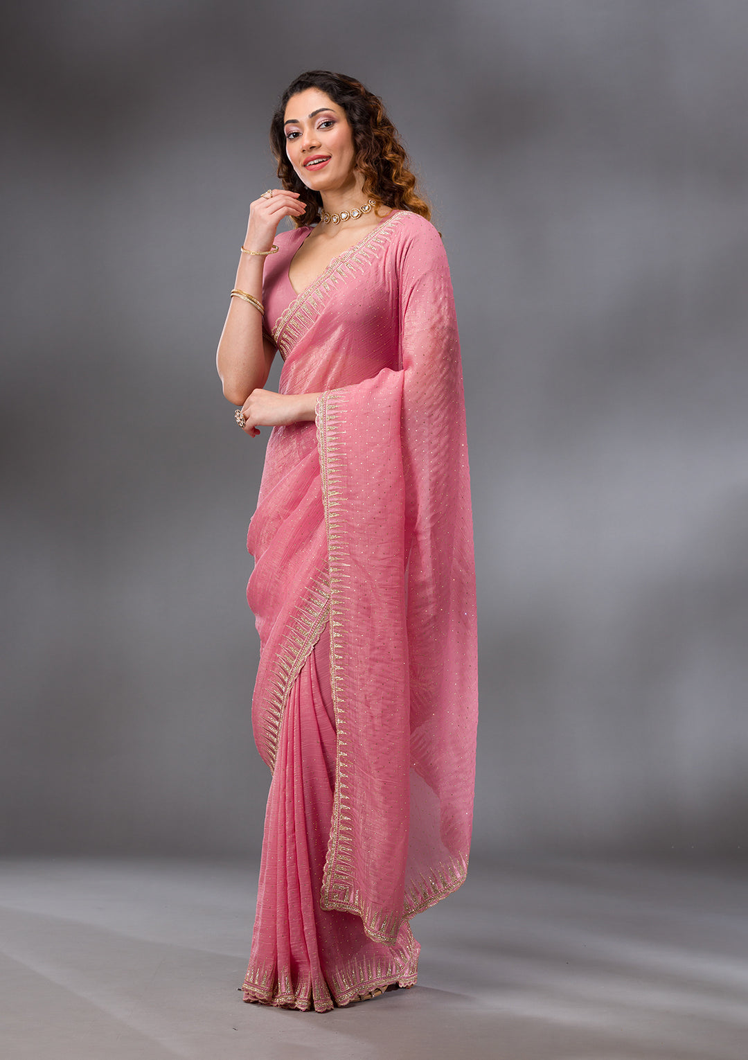 Pink Stonework Tissue Saree
