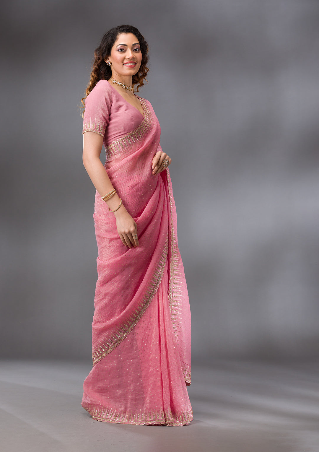 Pink Stonework Tissue Saree