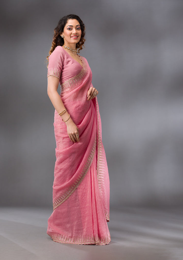 Pink Stonework Tissue Saree