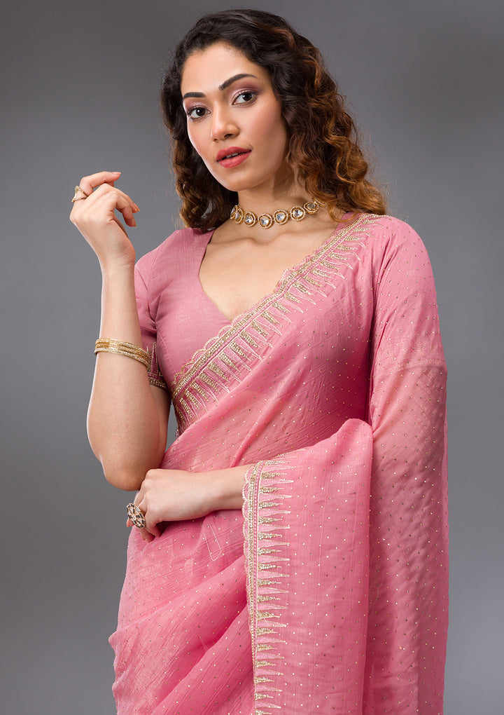 Pink Stonework Tissue Saree