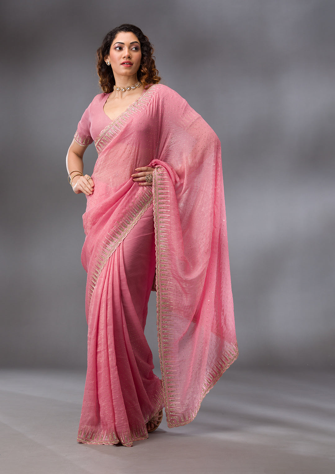 Pink Stonework Tissue Saree