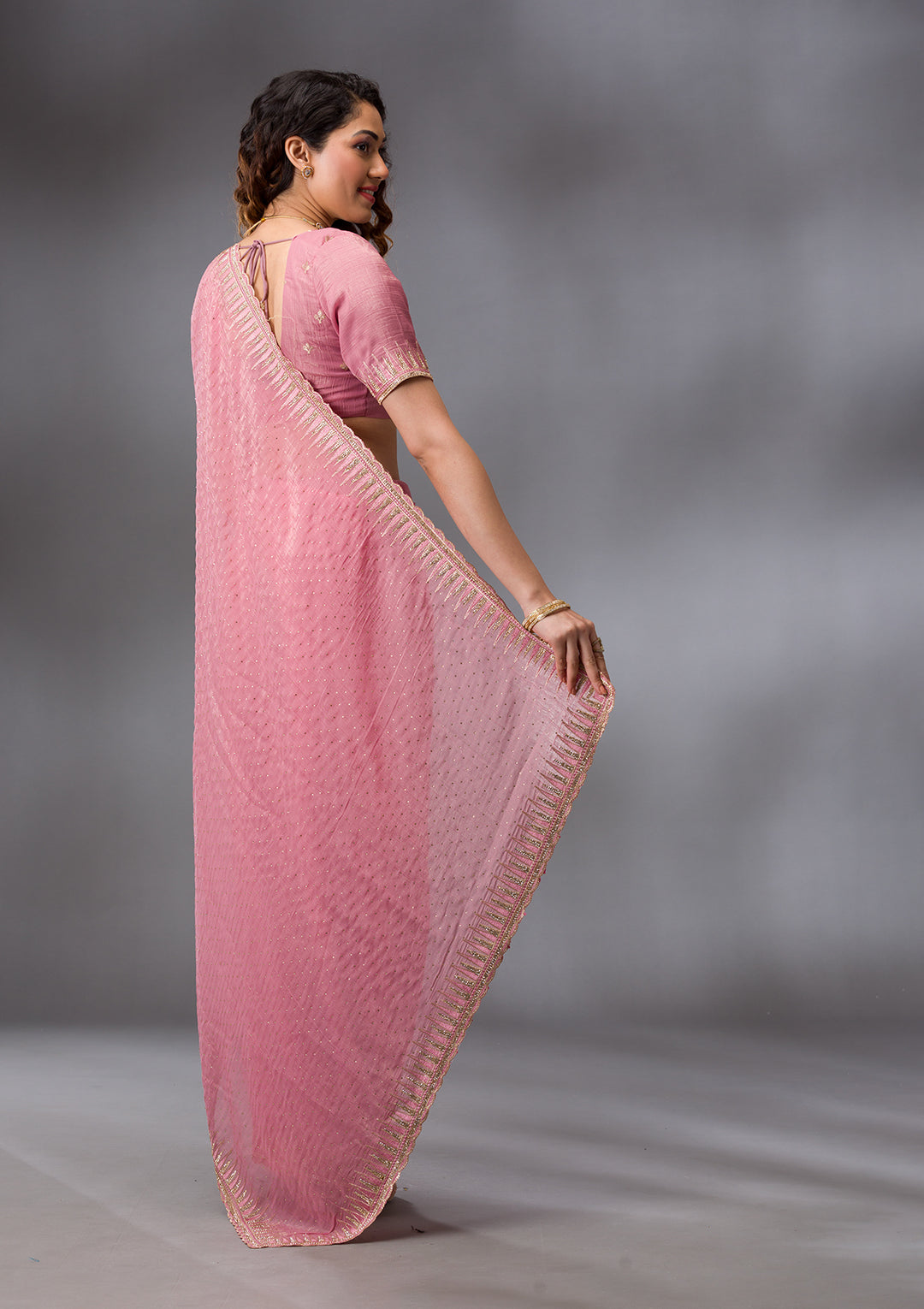 Pink Stonework Tissue Saree