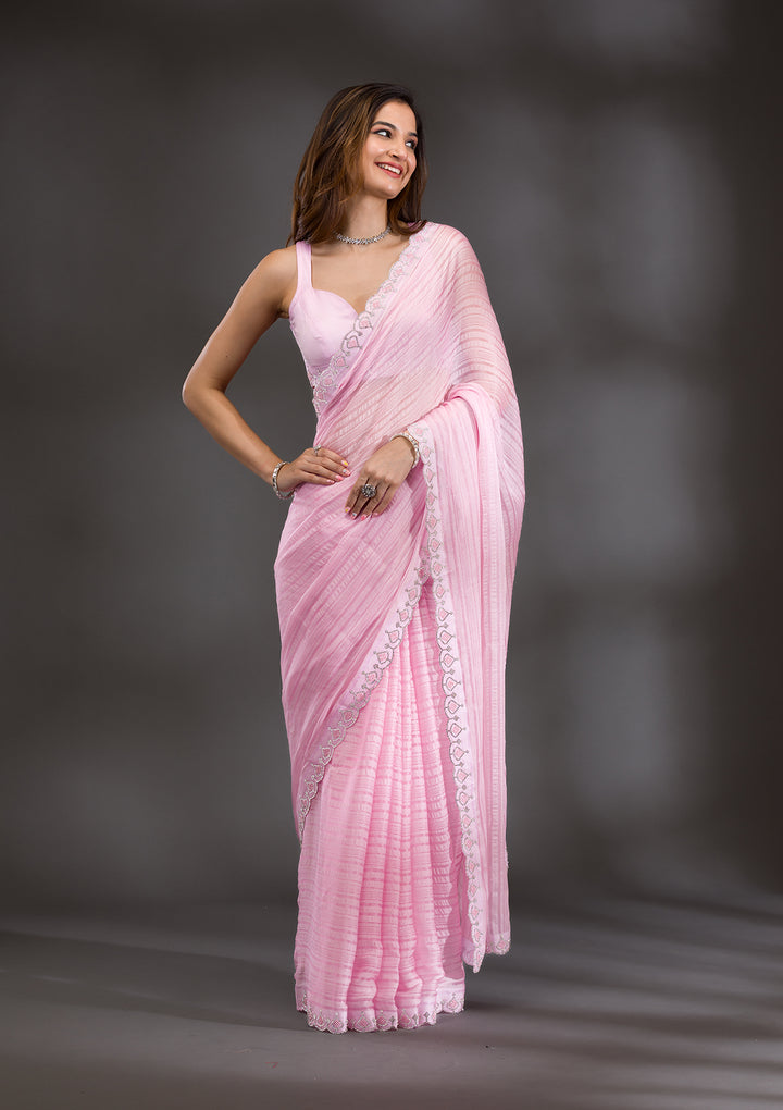 Pink Swarovski Georgette Saree