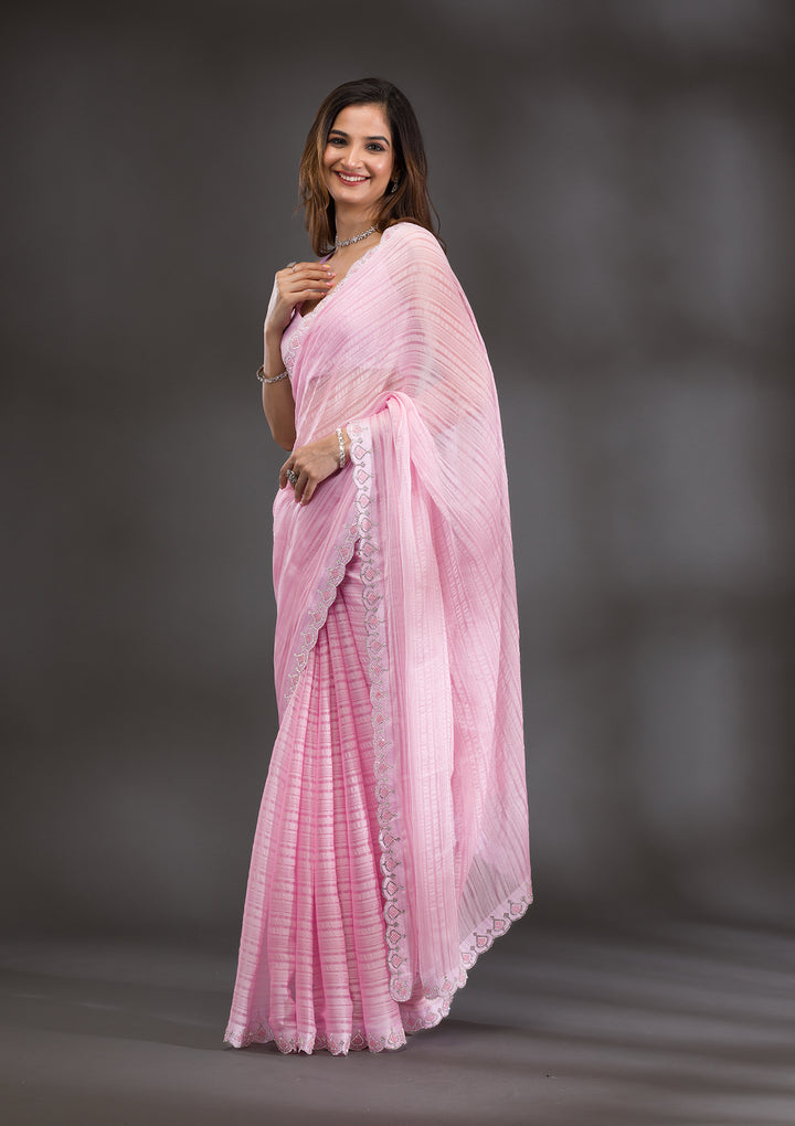Pink Swarovski Georgette Saree