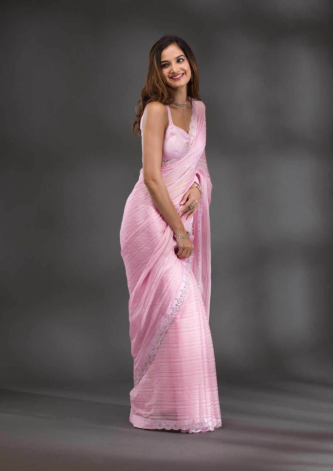 Pink Swarovski Georgette Saree