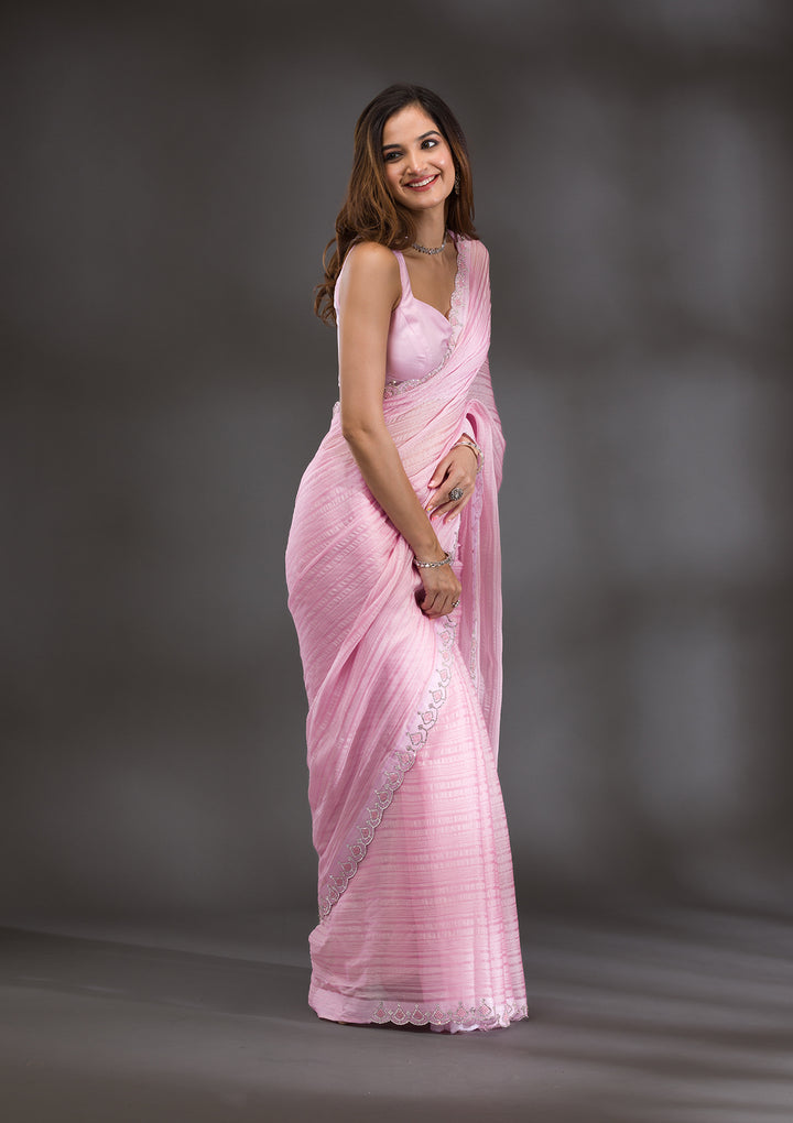 Pink Swarovski Georgette Saree